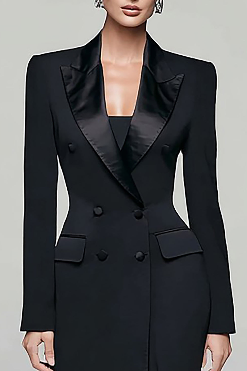 Satin double-breasted pencil blazer dress - view 4