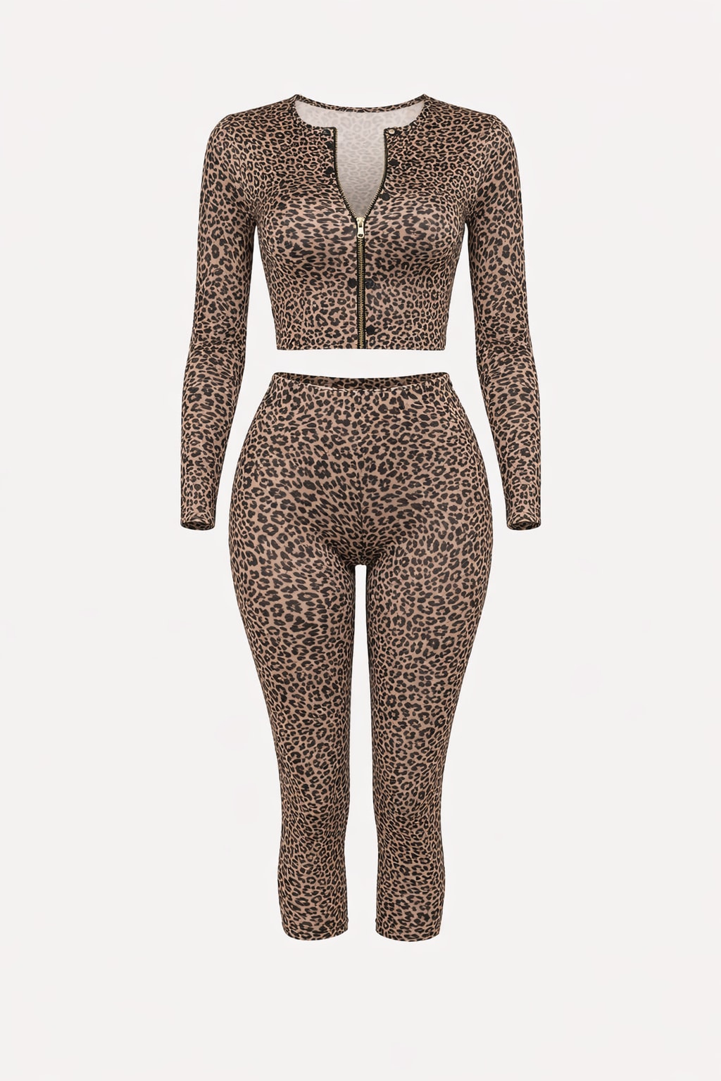 Synthetic Leopard Print Two-Piece Set With Slim Fit - 1