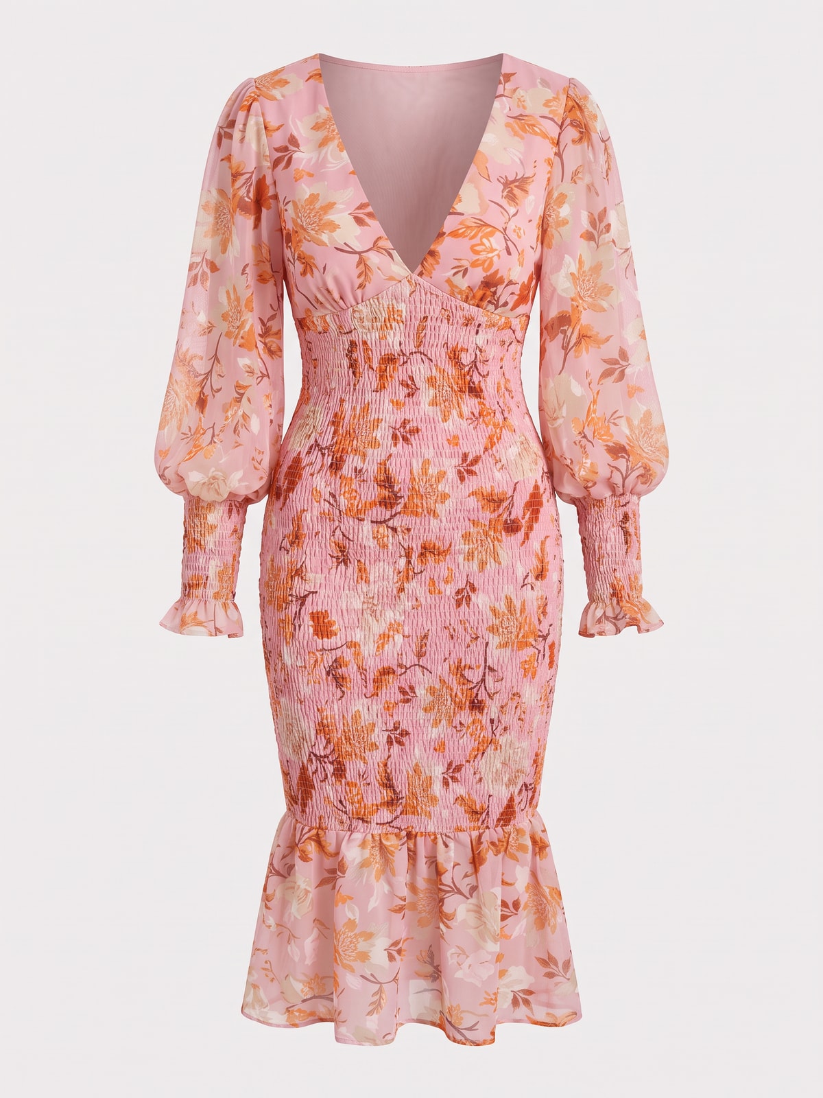 Floral Smocked Waist Midi Dress - 1