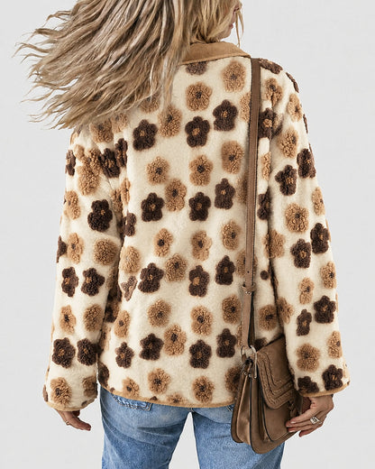 Light yellow sherpa fleece coat with corduroy trim - view 4
