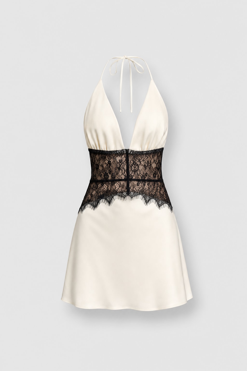 Lace And Satin Halter Mini Dress - 1