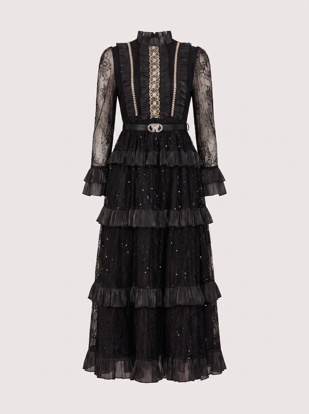 Ruffle Collar Tiered Lace Maxi Dress