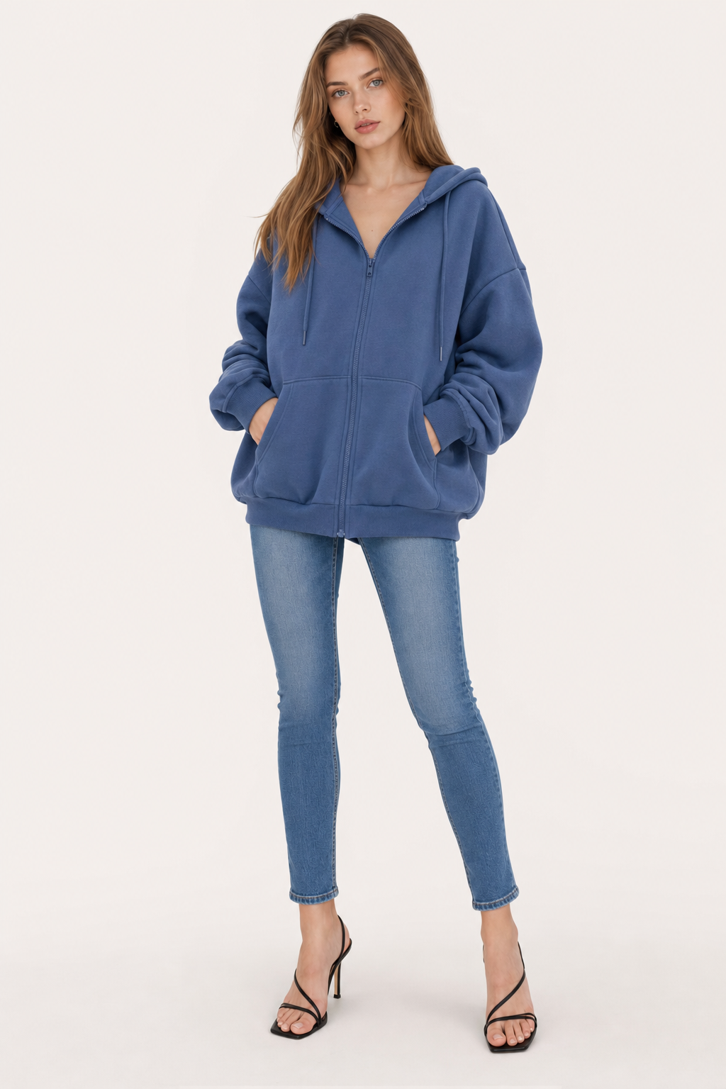 Oversized soft-touch hooded jacket with pockets - view 4