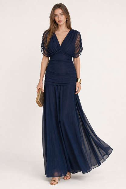 Chiffon Midi Dress with Ruched Waist - view 2