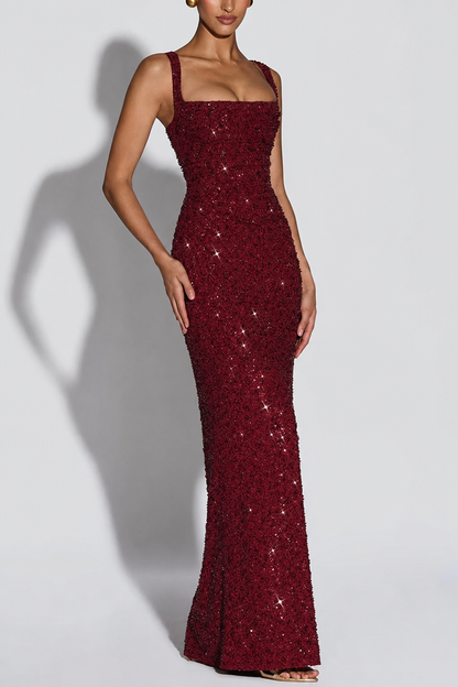 Sequin chiffon maxi dress with lace-up back - view 4