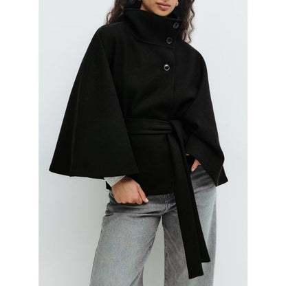 High Collar Cape Coat with Belted Waist - view 7