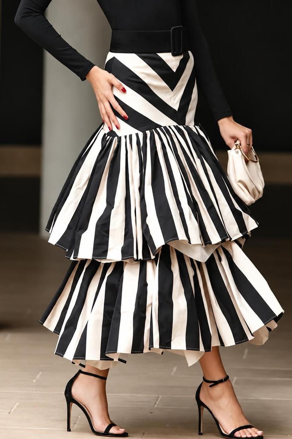 Polyester Skirt With Asymmetric Ruffles - 3