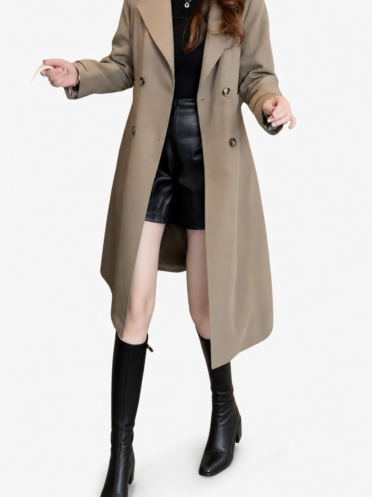 Belted Longline Trench Coat Classic Everyday Outerwear - 6
