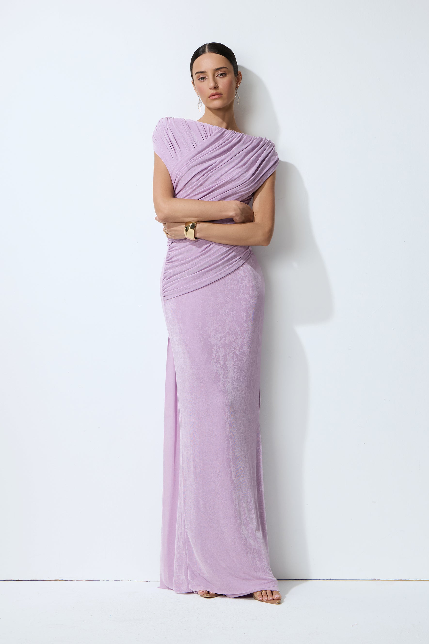 One-Shoulder Velvet Maxi Dress in Purple - view 2