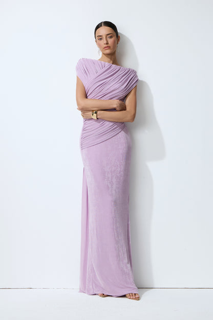 One-Shoulder Velvet Maxi Dress in Purple - view 2