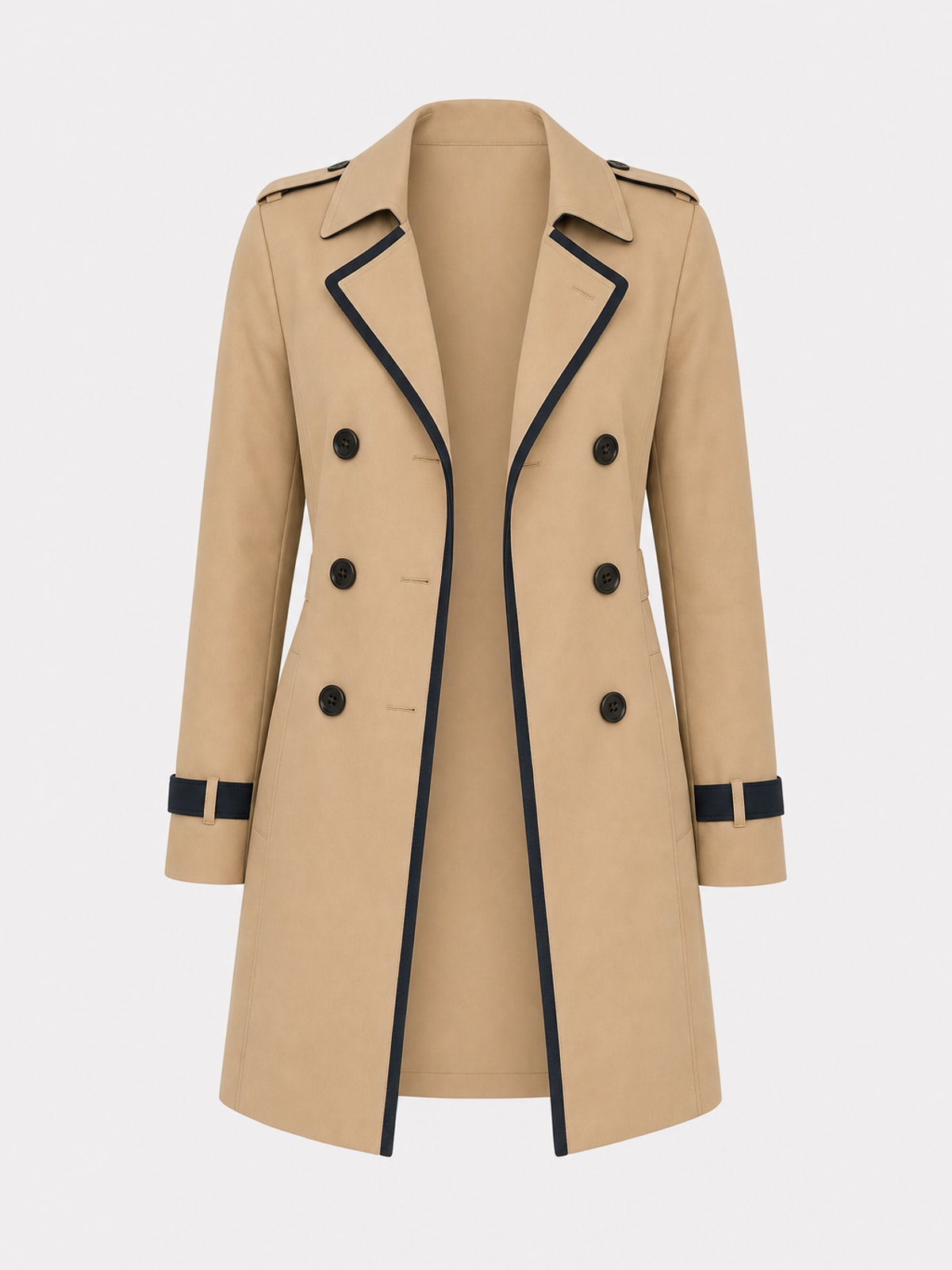 Elegant Polyester Blend Double Breasted Trench Coat - 1