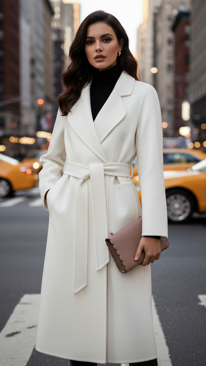 White belted wrap coat with wide lapel - view 2