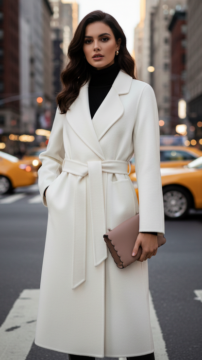 White belted wrap coat with wide lapel - view 2