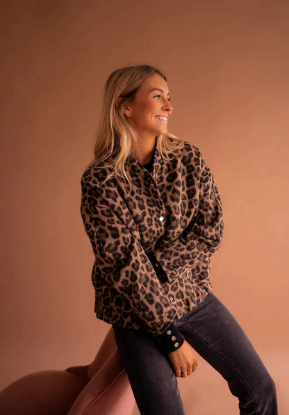Leopard Print Snap Button Bomber Jacket - view 3