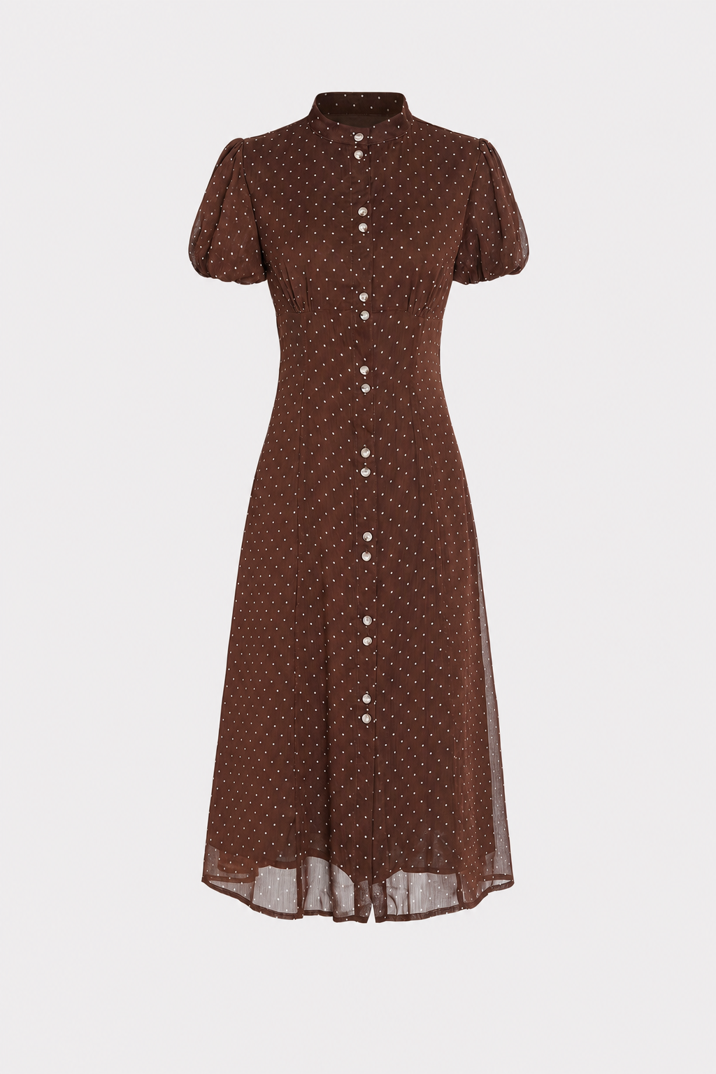 Brown Polka Dot Chiffon Midi Dress