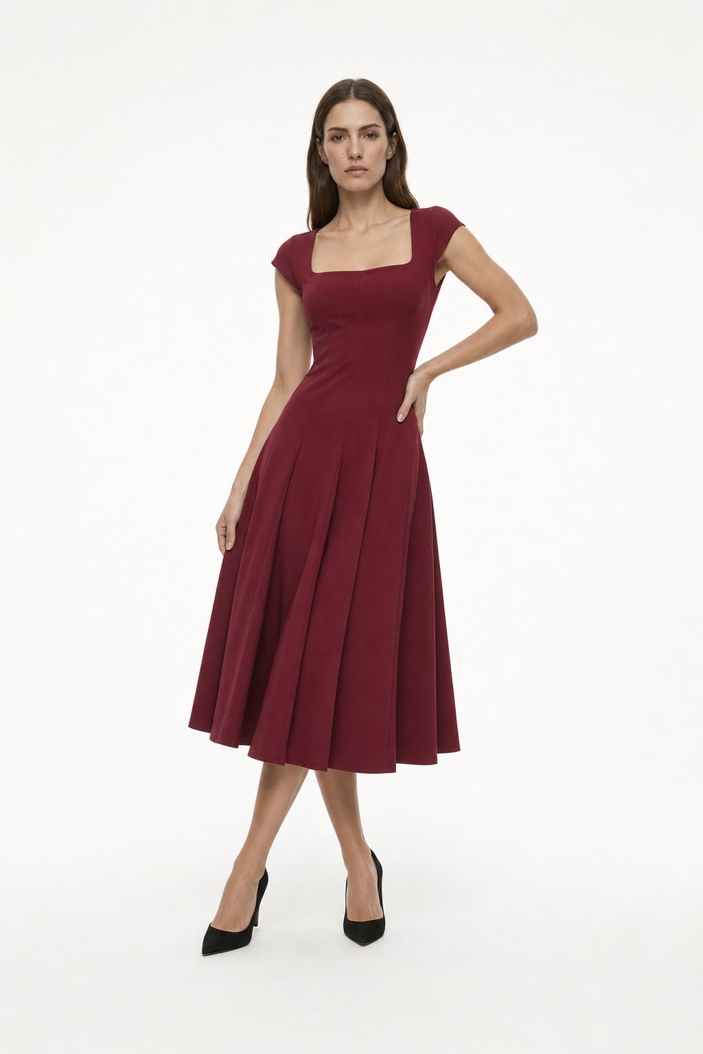 Tencel Blend Square Neck Midi Dress - 4