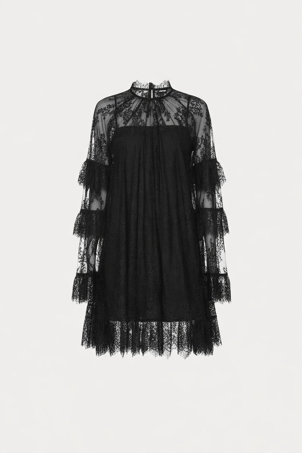 Short Lace Dress with High Neck and Ruffles - 1