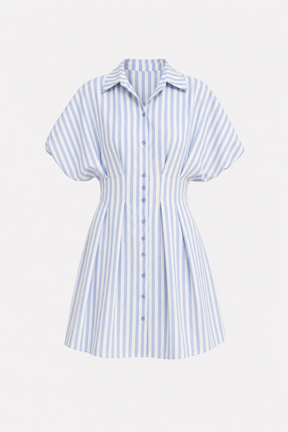 Striped Cotton Blend Shirt Dress, Cinched Waist - view 7