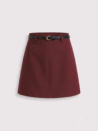 Woven mini skort with slim belt - view 7