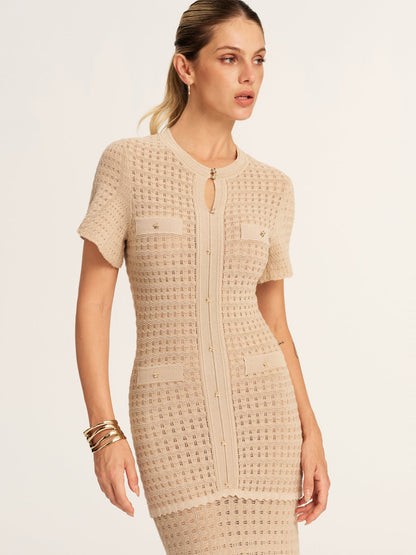 Khaki Crochet Knit Mermaid Maxi Dress - view 3