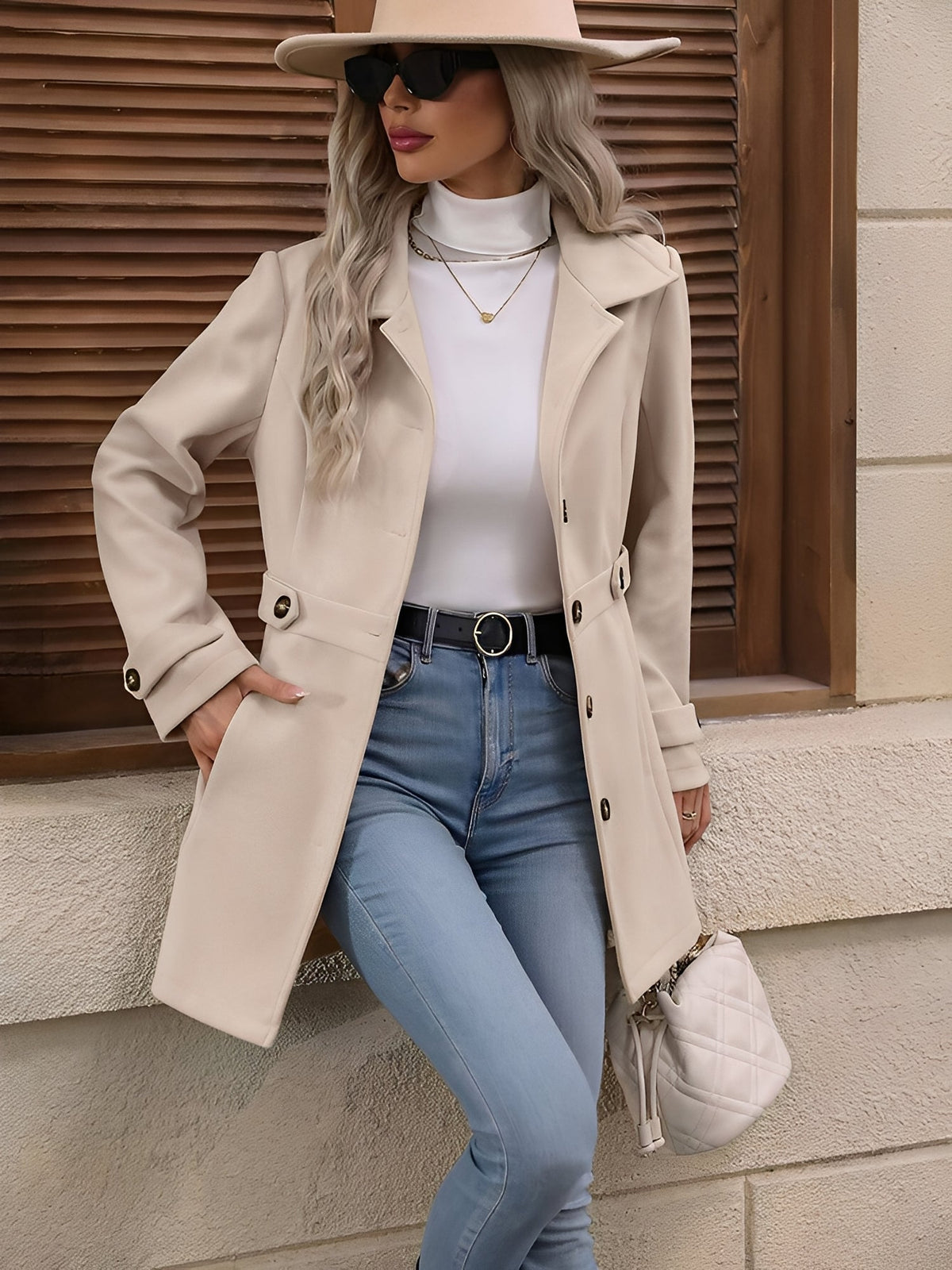 Notch Collar Belted Trench Coat - view 7