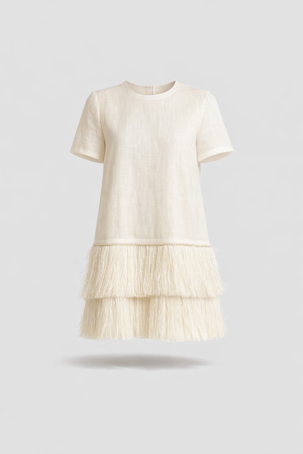 Cotton Mini Dress With Fringe Hem - 1