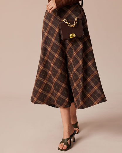 Plaid A-Line Midi Skirt With Elastic Waist - view 2