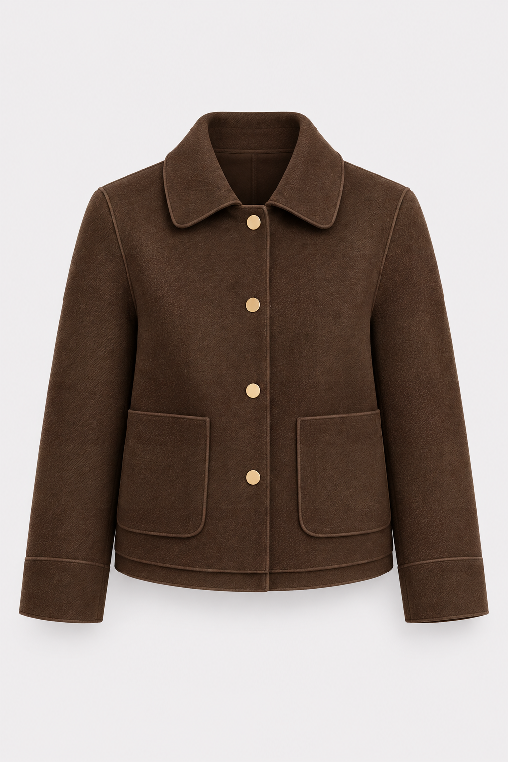 Brushed Cropped Jacket With Collared Button Front - 10