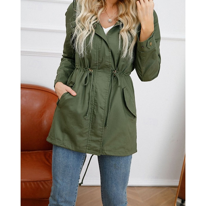 Hooded Utility Coat with Drawstring Waist - view 8