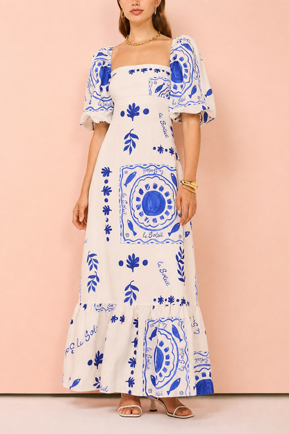 Square Neck Linen Blend Maxi Dress - view 3