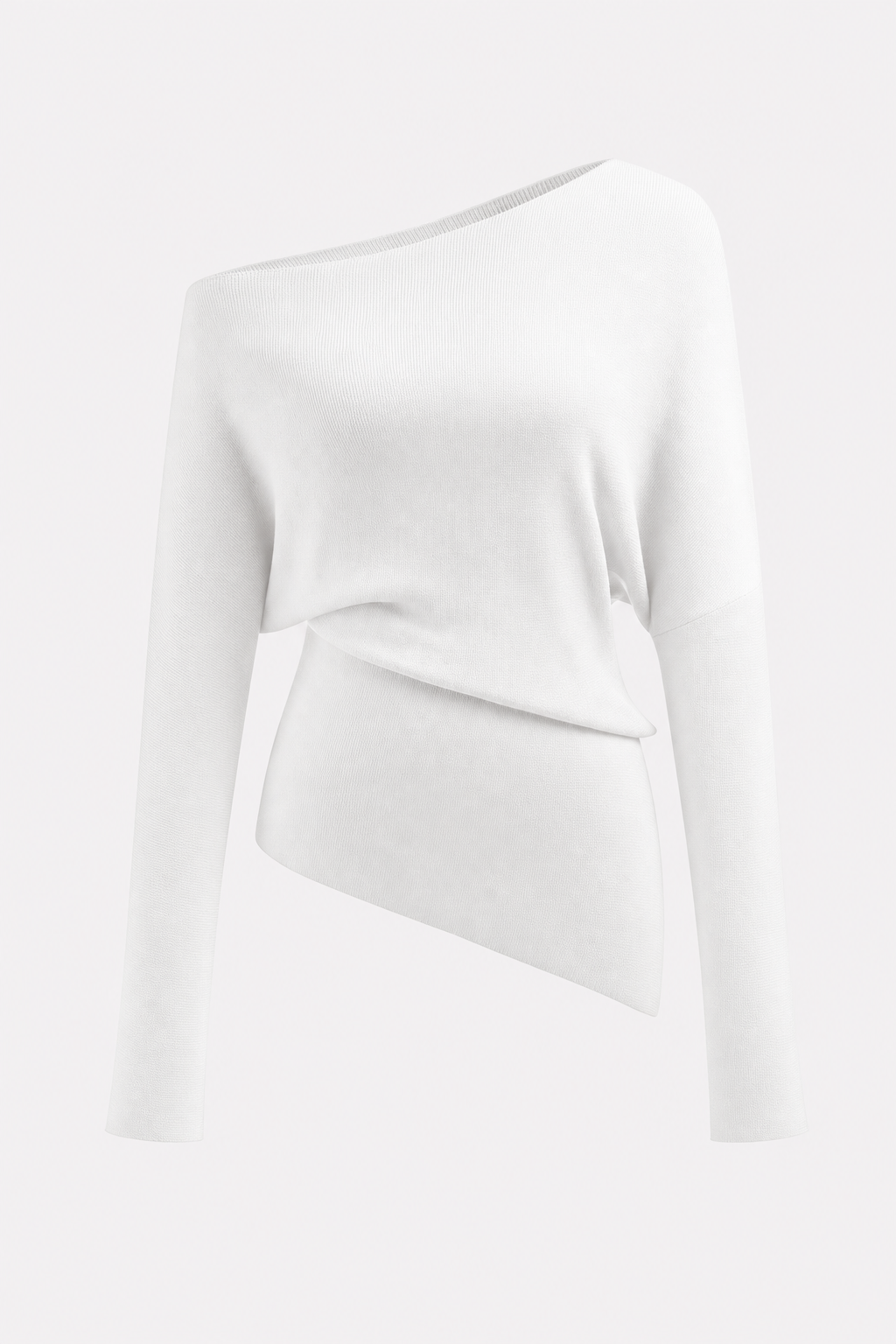 Wool-blend knit top with asymmetrical neckline
