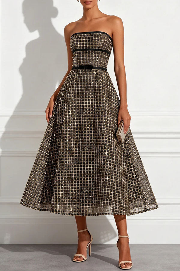 Sequin off-shoulder A-line midi dress - view 2