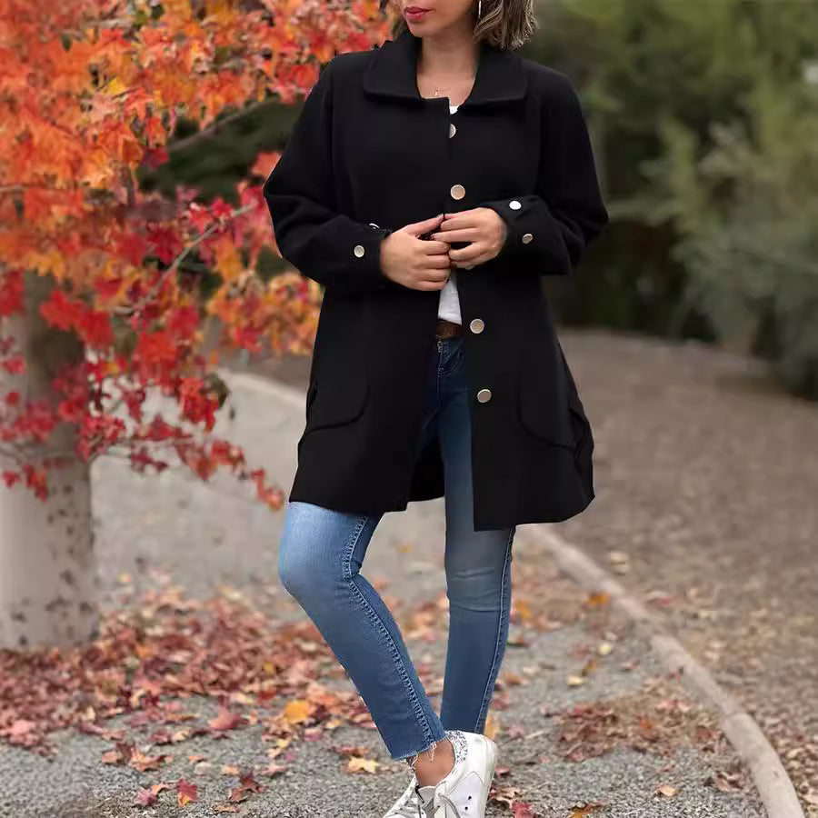 Oversized Buttoned Coat With Patch Pockets - view 3