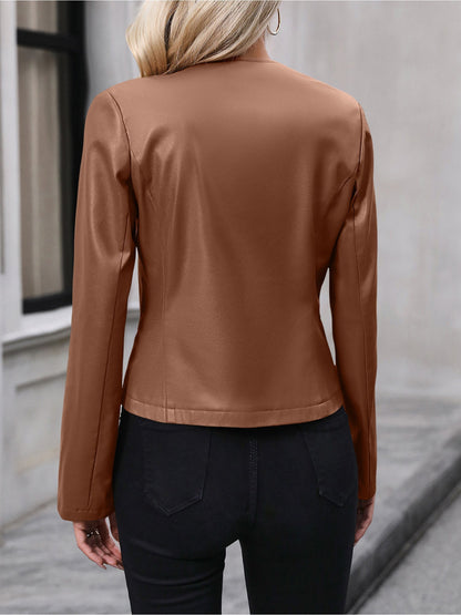 Fitted Cropped Moto Jacket, Zip Front - view 8