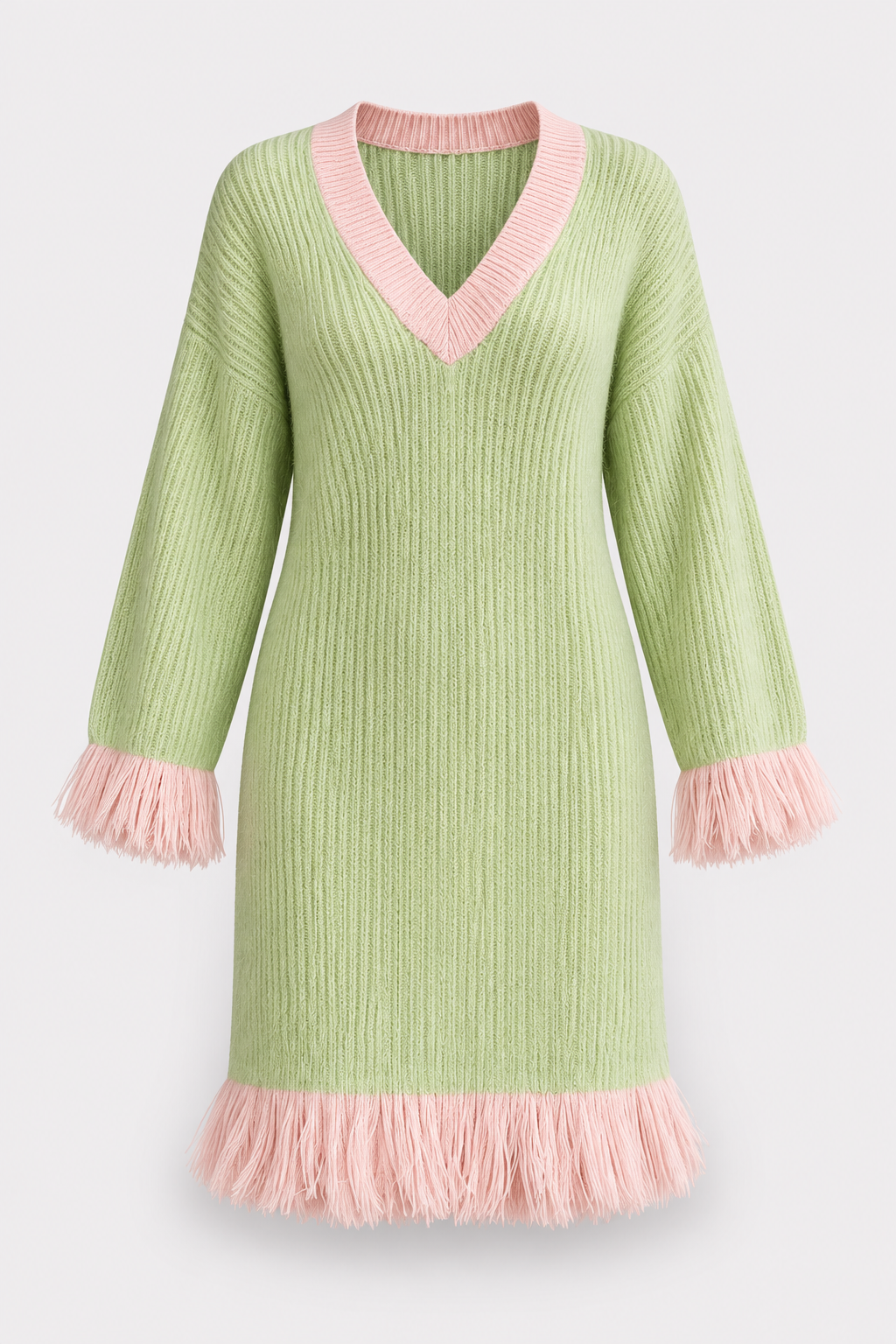Polyester Knit Dress With Tassel Hem - 9
