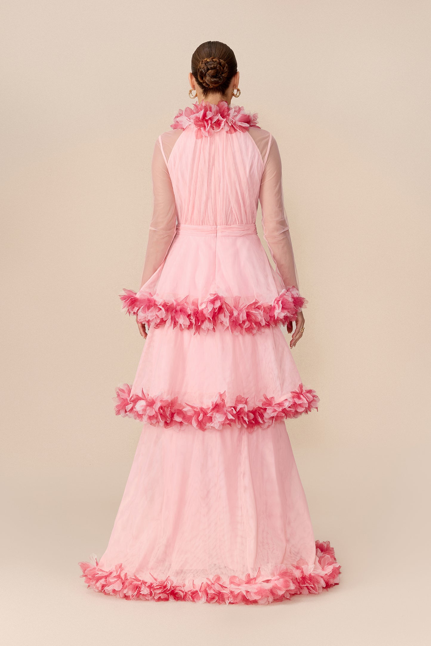 Floral Trim Tiered Mesh Maxi Dress - view 4