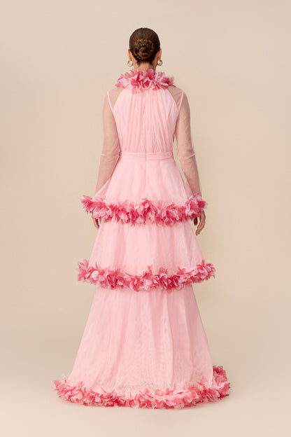 Floral Trim Tiered Mesh Maxi Dress - view 4