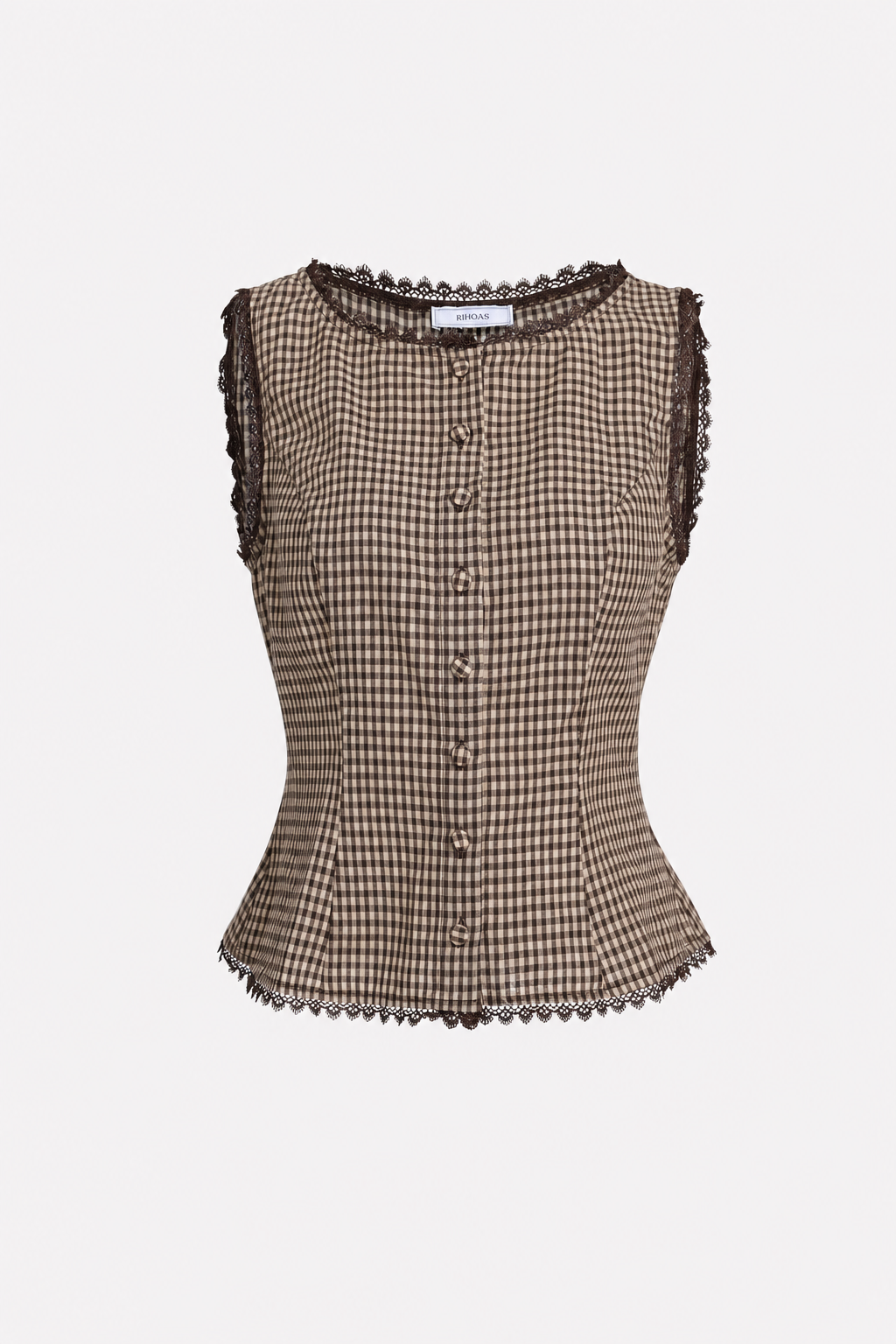 Brown Plaid Cotton Vest, Slim Fit