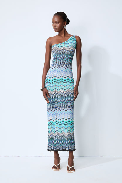 Chevron Knit One-Shoulder Midi Dress - view 2