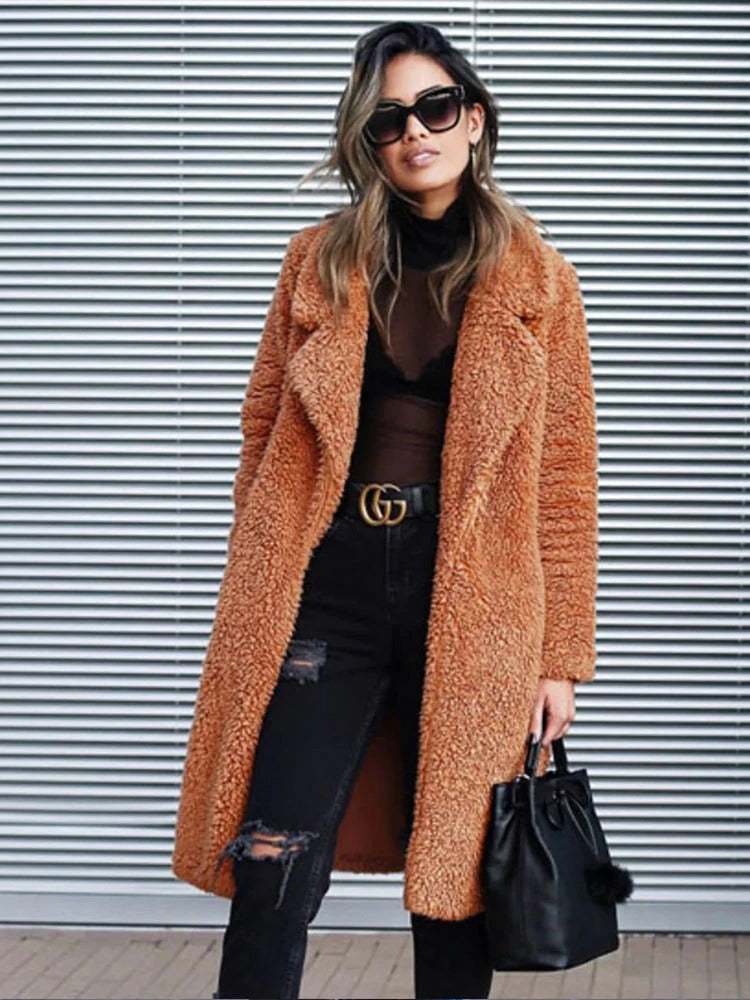 Long Fleece Teddy Coat in Six Colors - view 9
