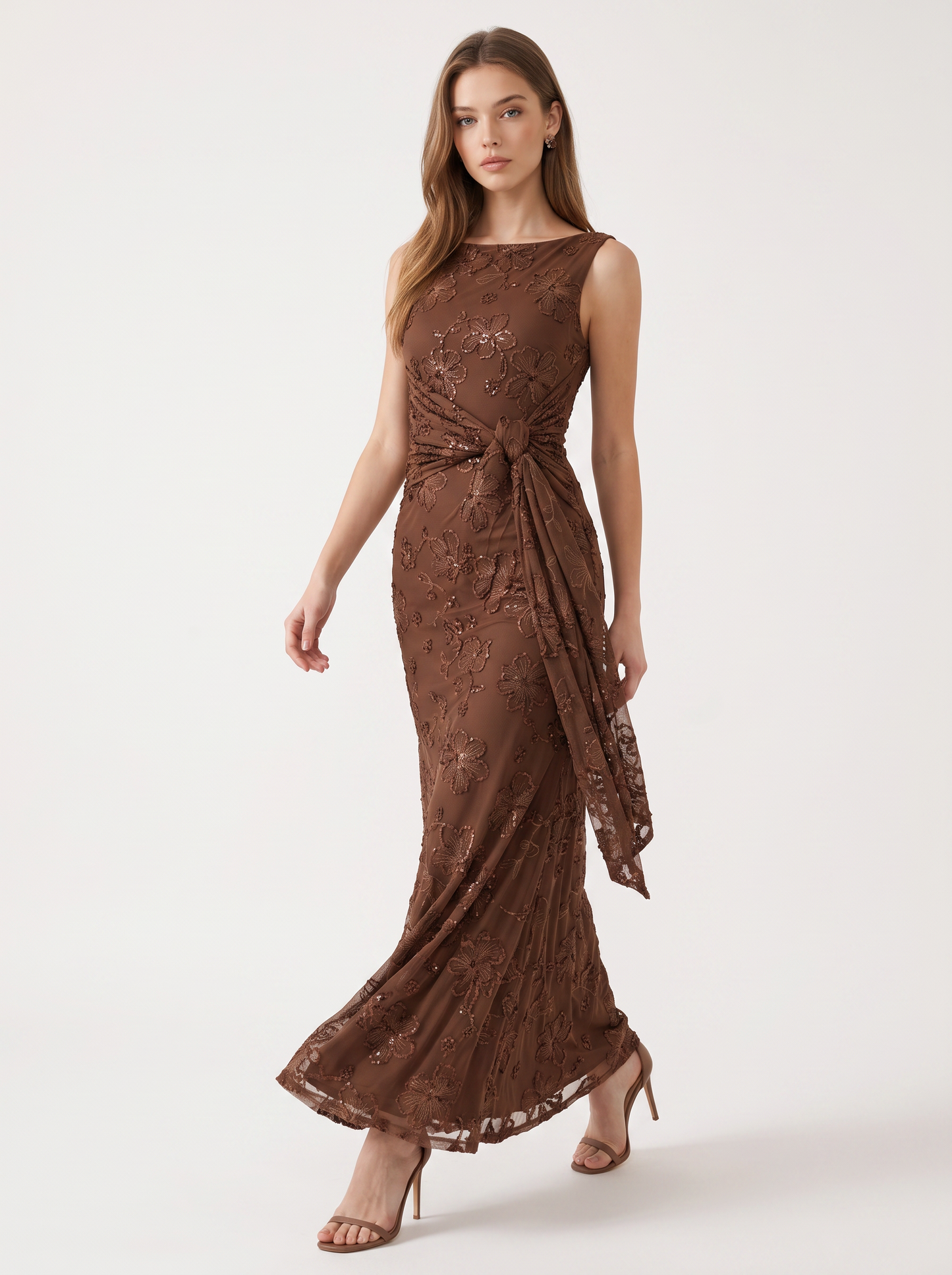 Sequin Jacquard Sheath Gown - view 3