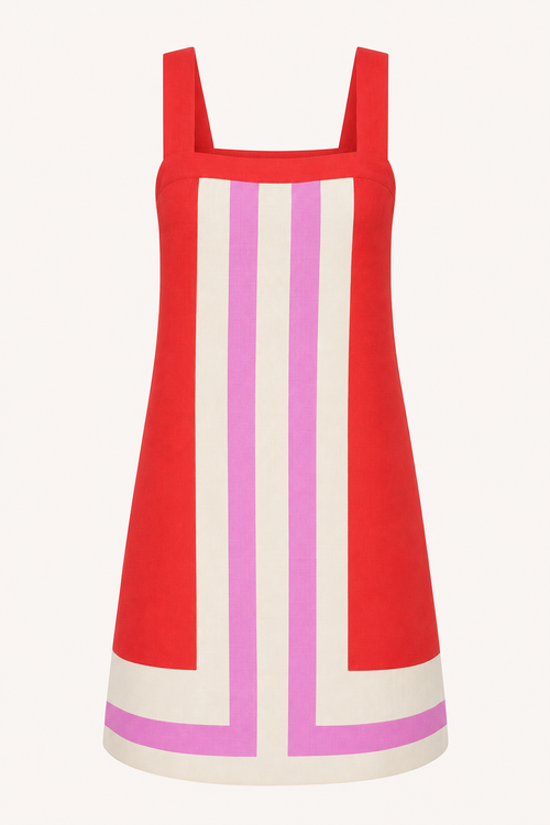 Square Neck Linen Blend Mini Dress