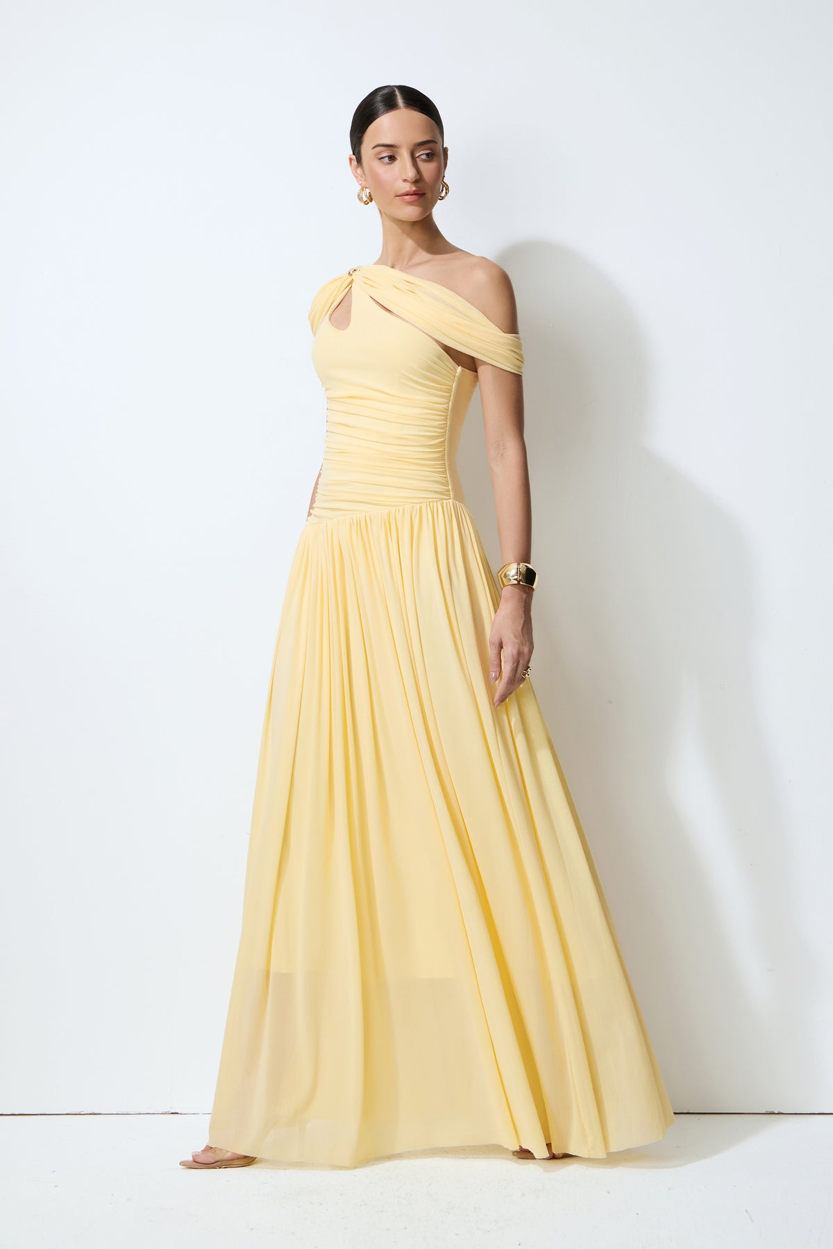 Yellow one-shoulder cutout maxi dress - view 2