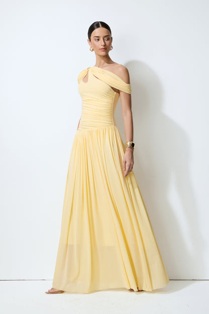Yellow one-shoulder cutout maxi dress - view 2