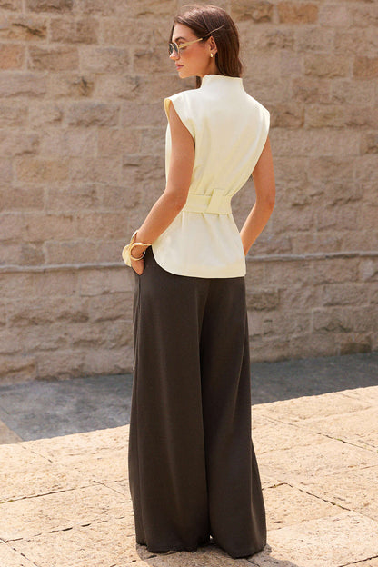 Ivory twill vest with knotted front detail - view 4