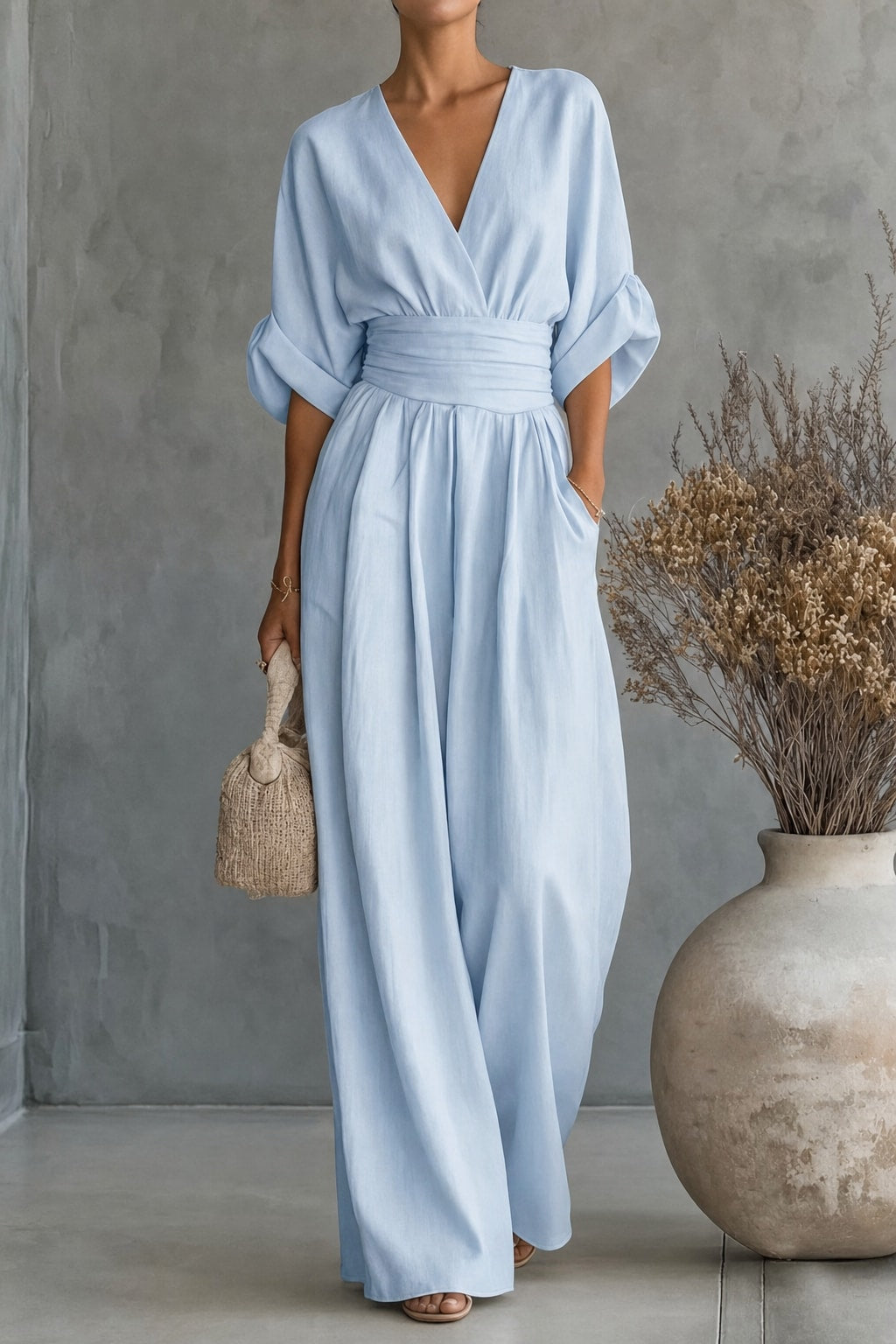 Women's Wide-Leg V-Neck Jumpsuit - 10