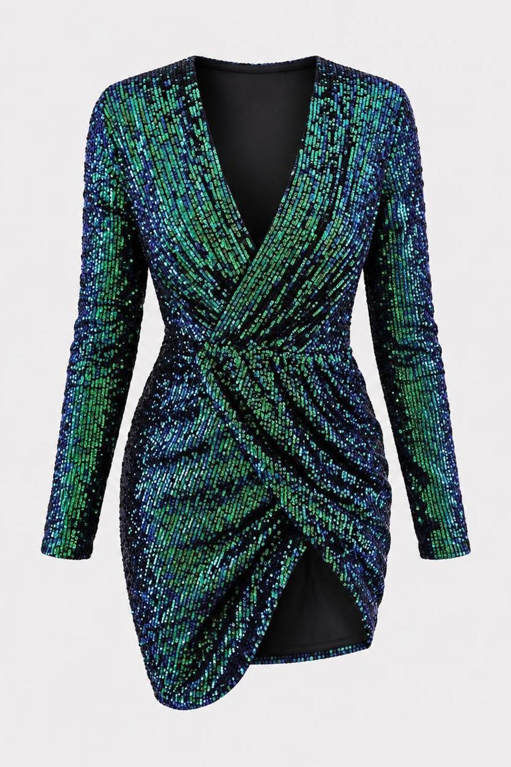 Sequin Wrap Mini Dress With Long Sleeves - 1