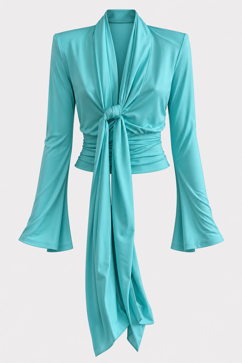 Polyester Blouse Satin Draped Top With Tie Knot - 1