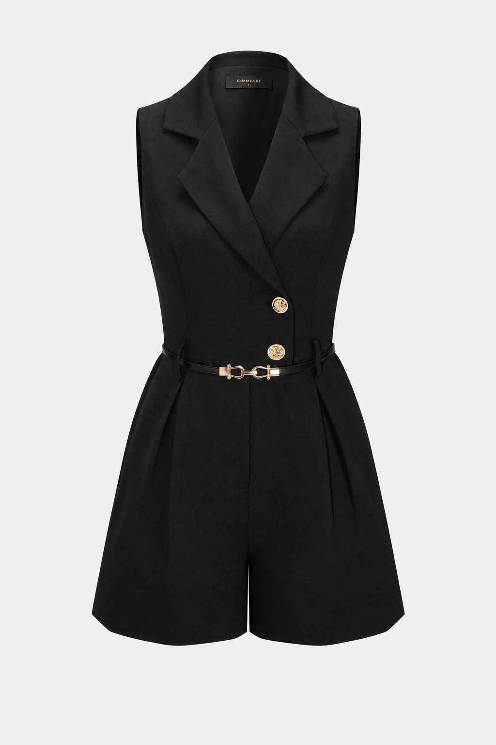 Black woven belted blazer romper