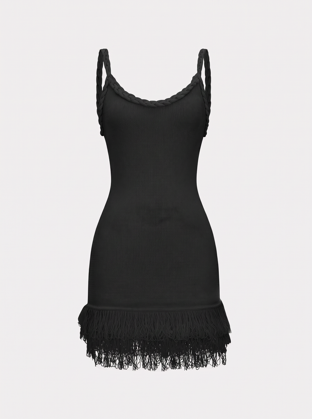 Fringe Hem Open Knit Backless Mini Dress - view 6
